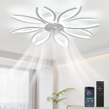 Imagem de Ventilador de teto Alexa Moderno com Luz, Reversível, 6 Velocidades, Silencioso, Timer, Memória, LED, para Sala de Estar, Branco, Controle Remoto + Aplicativo