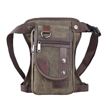 Imagem de Bolsa de lona para andar de motocicleta, bolsa tática para coxas ao ar livre com detalhes de couro, 15 x 7 x 26 cm, Marrom, 6 X 2.8 X 10.5 Inches, Bolsa de perna tática