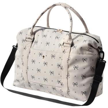 Imagem de ESVAN Bolsa de viagem para academia, bolsa de mão para o fim de semana, bolsa tiracolo com bolso molhado e manga de carrinho atualizada, Laço de veludo cotelê, Tendência