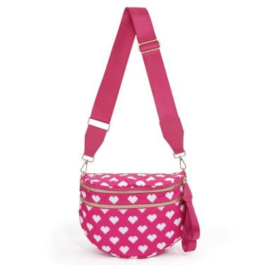 Imagem de Jooniter Bolsa transversal espaçosa de nylon para mulheres pochetes com alças ajustáveis, Coração rosa