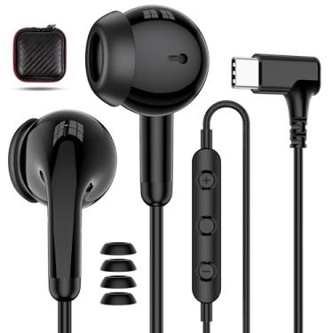 Imagem de APETOO Fones de ouvido USB C com fio, fones de ouvido tipo C de ângulo reto com controle de volume de microfone para iPhone 17 16 15/Samsung S25 S24, fones de ouvido estéreo HiFi com cancelamento de