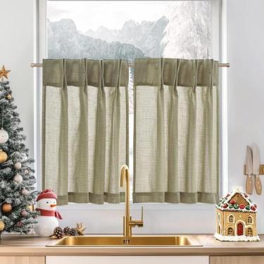Imagem de Cortinas de Lino Jinchan con Pliegues Pinchados para Cocina 76x76 cm 2