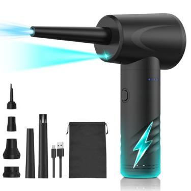 Imagem de 3-IN-1 Ar Duster Bomba Infladora com Luz 3 Marchas Ajustáveis 50000RPM Recarregável Sem Fio Soprador de Escovas 6 Bicos para Limpeza Teclado PC Inflaç