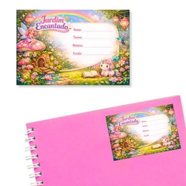 Imagem de Kit 14 Etiquetas Escolares M Jardim Encantado Caderno Fofo Infantil Menina Personalizado Adesivo Volta as Aulas