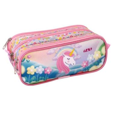 Imagem de Estojo Infantil Triplo Unicórnio Rosa - EE1253 - L S BOLSAS E MOCHILAS
