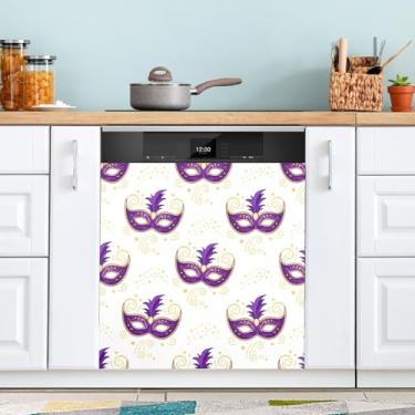 Imagem de ATTX Máscara Mardi Gras capa magnética para lava-louças | Adesivo decorativo de eletrodomésticos de 58,4 cm x 66 cm para armários domésticos e eletrodomésticos (338)