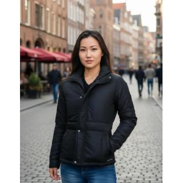 Imagem de Jaqueta Acolchoada feminina com zíper e lapela com botões de pressão I