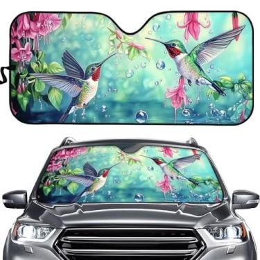 Imagem de doginthehole Para-sol retrô floral beija-flor para janelas de carro, para-sol dianteiro automotivo, para-sol para para-brisa, protetor de viseira bloqueador solar automático dobrável