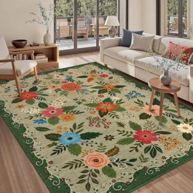 Imagem de GarveeHome Tapetes de área 20 x 25 cm Boho Floral Antiderrapante Pelo Baixo Lavável à Máquina Tapete Grande para Sala de Estar, Quarto, Casa de Fazenda, Sala de Jantar, Sala de Jogos Infantil, Verde