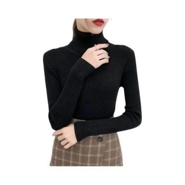Imagem de Suéter Feminino De Inverno De Tricô Gola Alta Manga Longa Ajustado Cas