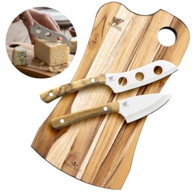 Imagem de Kit 2 Facas Para Queijo Inox Com Tábua Cabo de Madeira Carmel Imports