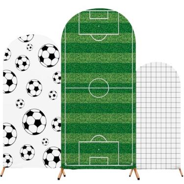 Imagem de Tingjoo 3 peças de capa de suporte de arco com tema de futebol elastano ajustável em arco redondo tema de futebol decoração de festa de aniversário para casamento festa de aniversário aniversário 1,2
