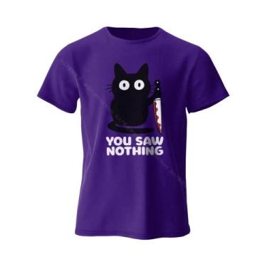 Imagem de Camiseta Feminina Engraçada Com Estampa De Gato, Algodão, Gola Redonda