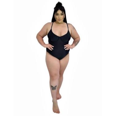 Imagem de Maiô Body Plus Size com Recort e Alça Finas Reguláveis Preto - Stw Mod
