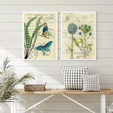 Imagem de Quadros Botânica Vintage Borboletas Azuis 24x18cm - Vidro e Moldura Preta