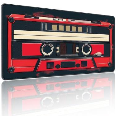 Imagem de Tapete de mouse retrô com design de fita cassete, tapete de mesa de jogos de 90 x 40 cm com base antiderrapante para casa, escritório, escola, negócios