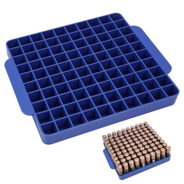 Imagem de TOCCOOL Organizador de bateria AA com gaveta, comporta até 100 pilhas AA, grande capacidade com design de alça para uso doméstico e escritório (azul)