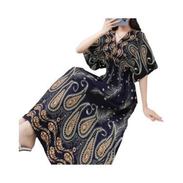 Imagem de Saia Longa Casual Elegante De Verão Com Estampa E Cintura Elástica Em 