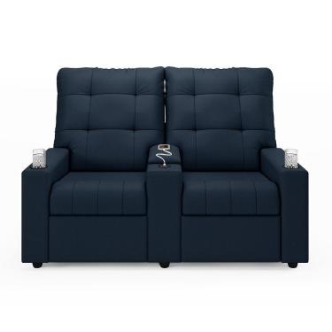 Imagem de Poltrona Do Papai Reclinável Sala De Cinema 2 Lugares Manual Baú Usb Veludo Azul