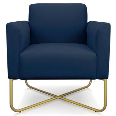 Imagem de Poltrona Isabella Base X Suede Azul Marinho dourado