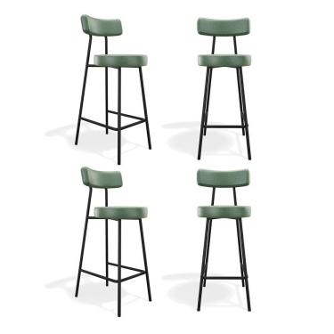 Imagem de Kit 04 Banquetas Alta Cozinha Kobe Estofada Com Encosto Couríssimo Verde - Abmaza