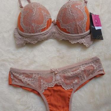 Imagem de Conjunto sutiã e calcinha laranja com nude - Nv variedades