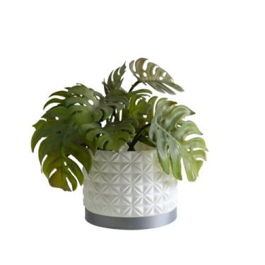 Imagem de Cachepot Floral M - Realce - Galanta, Branco/Prata