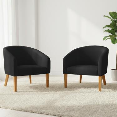 Imagem de Poltrona Sala Decorativa Kit 2 Stella Pé Madeira Trapézio Castanho Sintético Preto D03 - D'Rossi