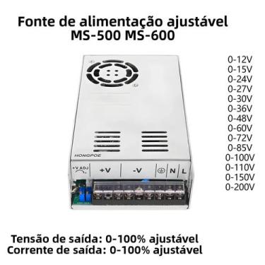 Imagem de Fonte De Alimentação Ajustável 500W 600W 0-200V AC Para DC LED Industr