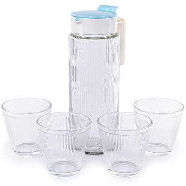 Imagem de Jarra De Vidro Suiça Com Tampa De 1L Conjunto 4 Copos 200ml - TEX WEB 