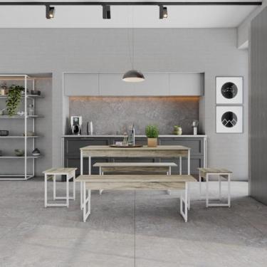 Imagem de Mesa de Jantar C/02 Bancos e 02 Banquetas Tub 135cm Est.Branca - Metal