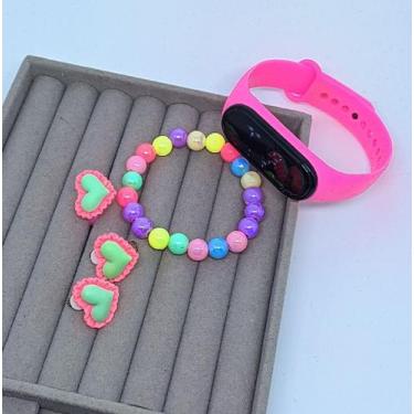 Imagem de Kit Relógio Infantil Digital Led Prova água Bacelete Silicone Crianças