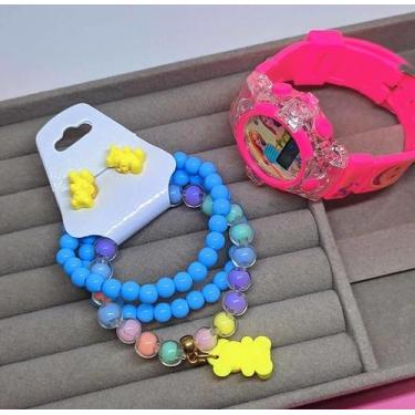 Imagem de Kit Relógio Infantil Digital Pisca Luz e toca Musica Princesas Disney 