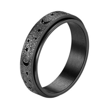Imagem de Anel Fidget Spinner Em Aço Inoxidável Com Estampa De Lua E Estrela Par