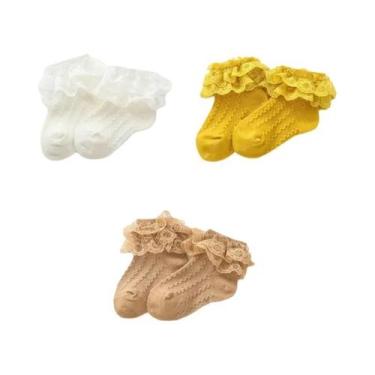 Imagem de Meias Curtas De Algodão Respirável Para Meninas Com Renda E Babados, 3