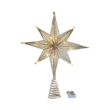 Imagem de Enfeite De Árvore De Natal LED Em Forma De Estrela Com Luzes De Cordão