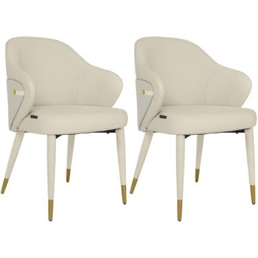 Imagem de Kit 2 Cadeiras De Jantar Estofada Milano Design Italiano Com Encosto Ergonômico - Creme/cinza