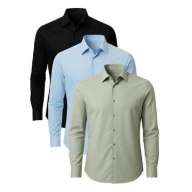 Imagem de Kit 3 Camisas Social Masculina Manga Longa Crocker-Masculino