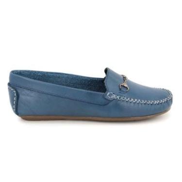 Imagem de Mocassim Feminino Conforto Sap Drive Macio casual Couro Azul-Feminino
