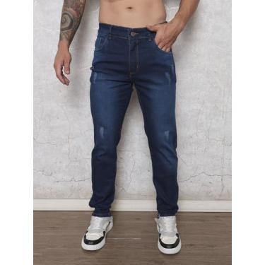 Imagem de Calça Jeans Masculina Skinny com Rasgos e Elastano - - WJR, Azul escur