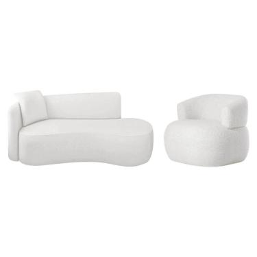 Imagem de Kit Divã Recamier 150cm E Poltrona Luxo Suíça Lado Direito Bouclé Branco