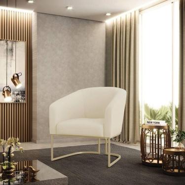 Imagem de Poltrona Sala Decorativa Stella Base Industrial Veludo Cotelê Bege D03 D`Rossi