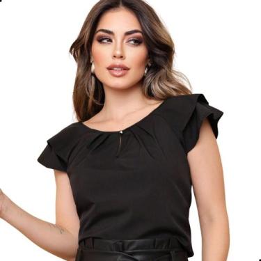 Imagem de Blusinha Evangélica Crepinho Social Feminina Cores Lisas Cor:PretoTama