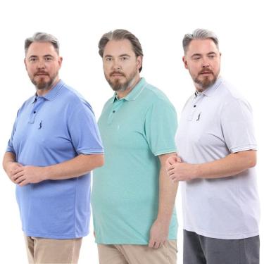 Imagem de Kit 3 Camisa Polo Plus Masculina Piquet Dia a Dia