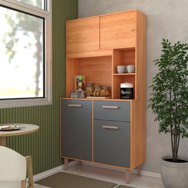 Imagem de Cozinha Compacta Smart 4 Portas 1 Gaveta Cinamomo/Grafite - Panorama Móveis