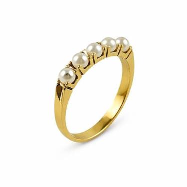 Imagem de Anel em Ouro 18K Meia Aliança com Pérolas - Joia Exclusiva - Justino R