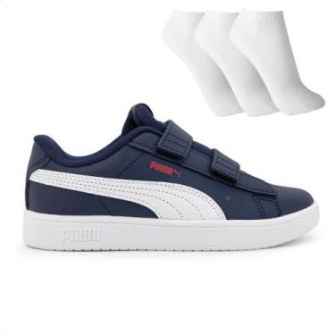 Imagem de Tênis Puma Rickie Classic V PS Infantil, Marinho, Branco, 33
