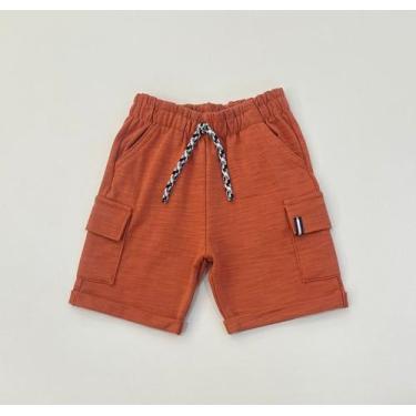 Imagem de Bermuda Infantil Cargo Terracota com Bolsos Laterais e Cordão Ajustáve