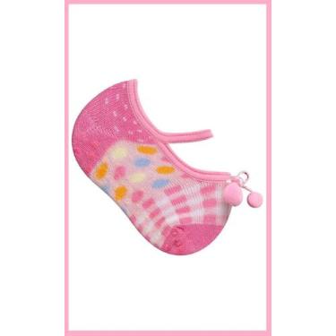 Imagem de Meia Sapatilha Infantil Antiderrapante - Menina Bebê Rosa Pompom - Duc
