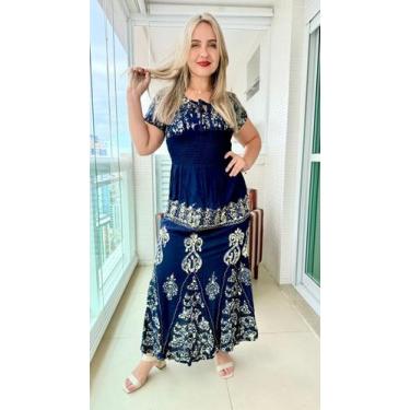 Imagem de Vestido Longo Indiano Estonado c/ Bordado Batik Manga Curta Cod.4411 -